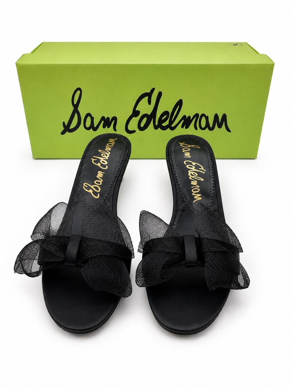 Sam Edelman Corrie Black Mesh Bow Slide Mules NIB